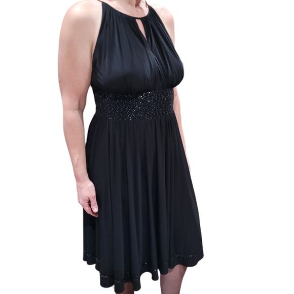 R & M RICHARDS Black Beaded Fit & Flare Dress Sz 8 Classy Glam Old Money Party - Picture 1 of 13